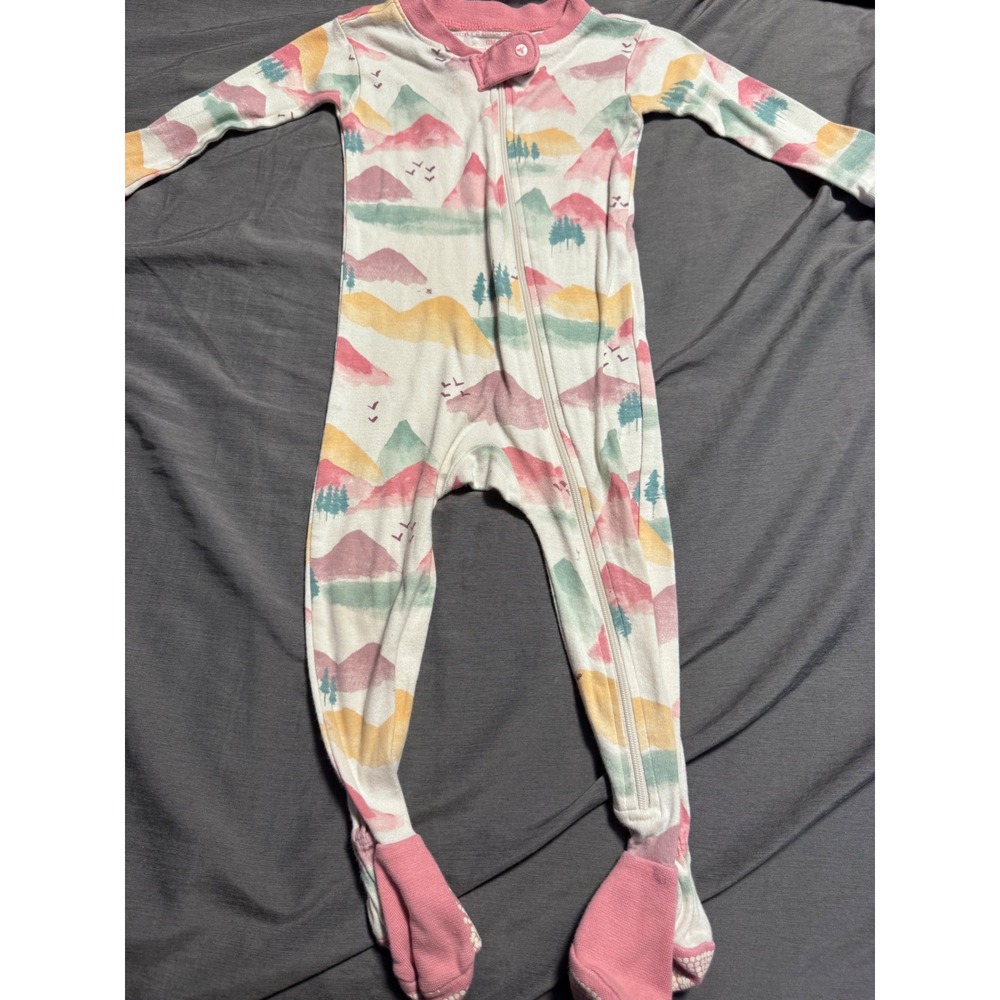 Burts Bees Baby 12M Organic Cotton Footed Sleeper Mountain Print Pajamas Pink